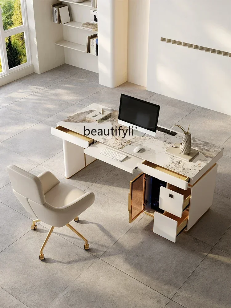 

Modern Minimalist Stone Plate Desk Italian High-End Office Table Light Luxury Computer Desk