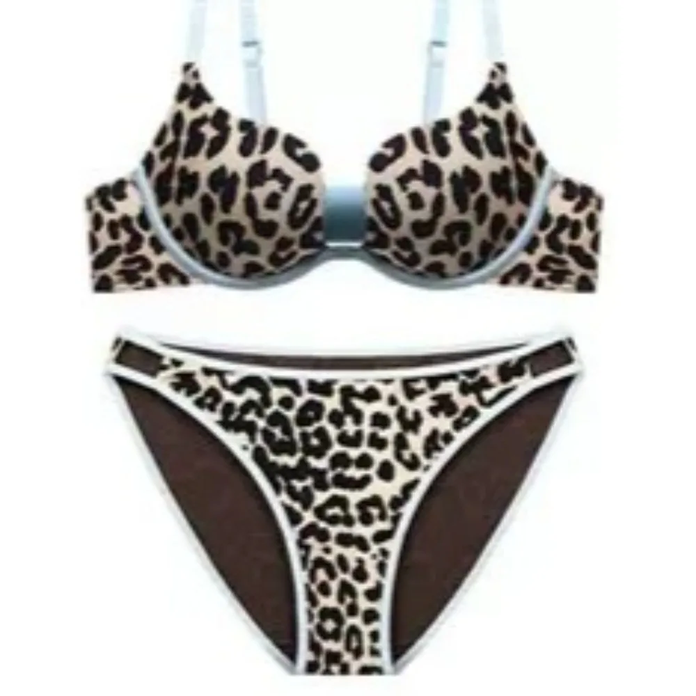 NIEPO Ladies Leopard Print Lingerie Set Wireless Bra for Small Boobs Lift & Side Collect Anti Drop Comfort Underwear 32-38