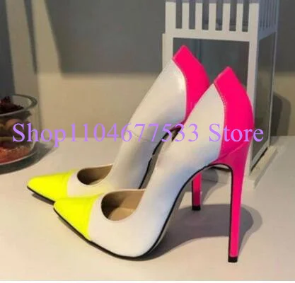 

Sexy Mixed Color Pointed Toe Woman Pumps Shoes Fashion 8/10/12cm Thin Heel Lady High Heels Shoes Party Dress High Heels
