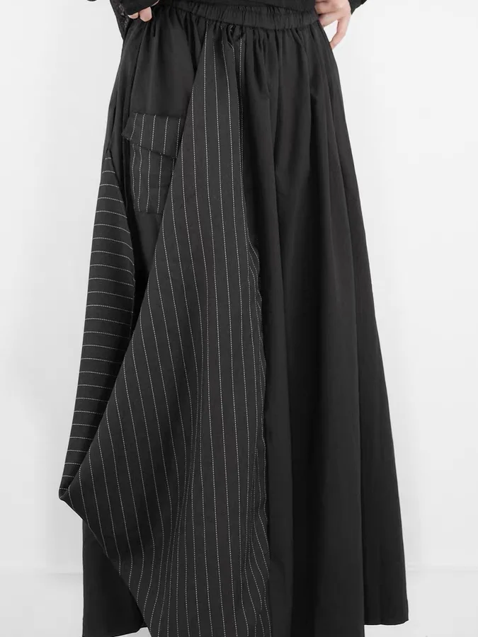 

Ретро-брюки с высокой талией и широкими штанинами, в черно-белую полоску, в стиле пэчворк, необычные, с индивидуальным дизайном, весна-лето, новинка, женские повседневные...