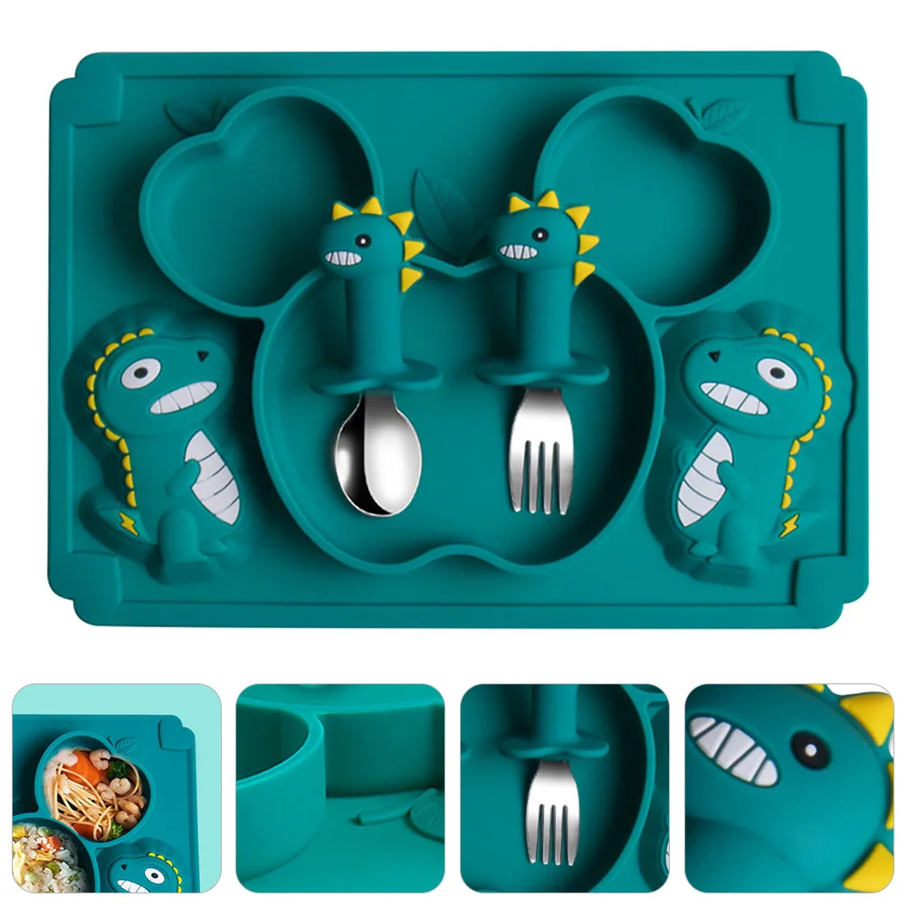 

1Set Silicone Baby Tableware Set Suction Dinner Plate Fork Spoon Durable Safe Baby Food Bowl Silicone Dining Tableware