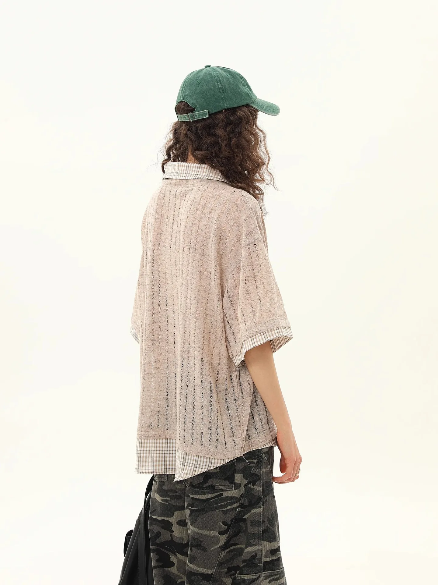 Camisa Vintage falsa de dos piezas para mujer, Top de manga corta estilo universitario Retro americano, blusa de gran tamaño para verano 2025, camiseta de calle