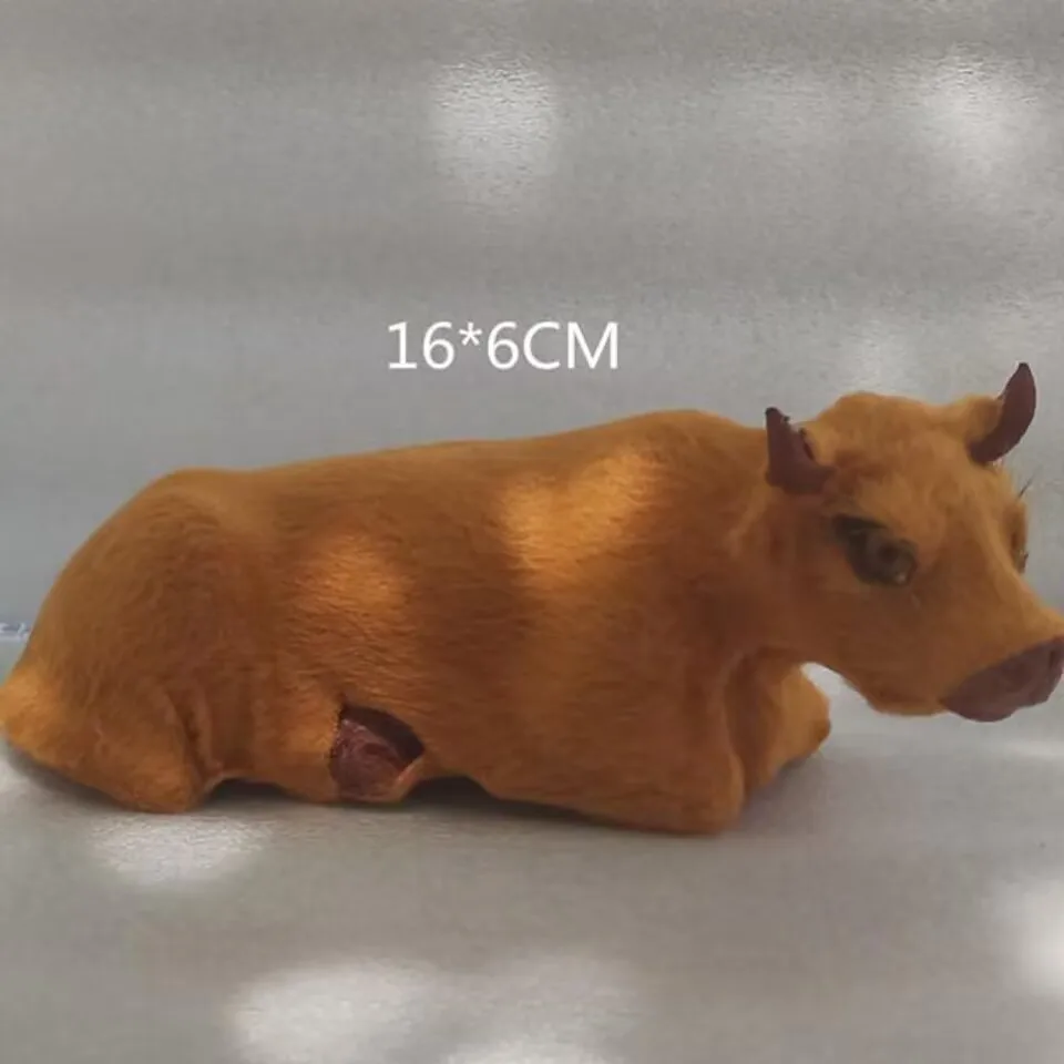 one piece Cute Yellow Cattle Model Real Life Simulation Kneeling 16x6cm Plastic & Furs Gift for Home Decor