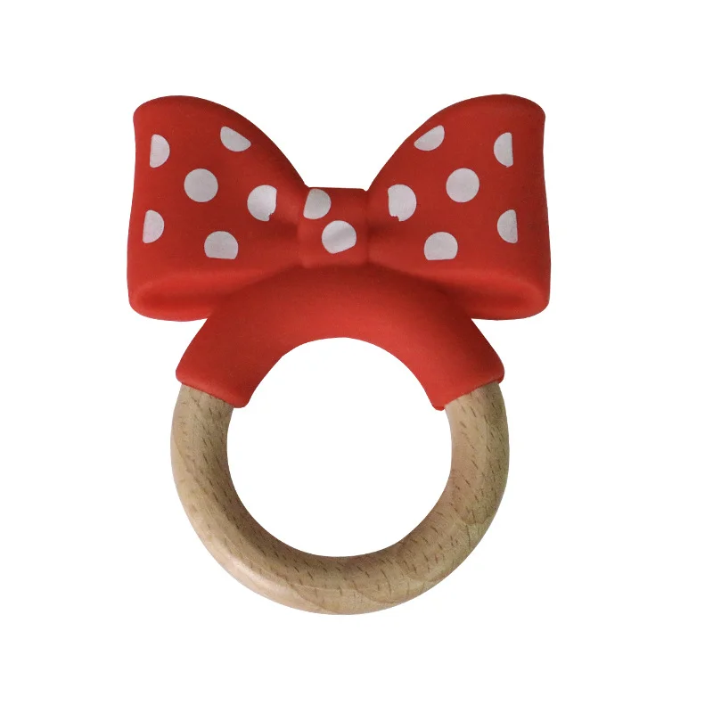 1PC Baby Silicone Teether Toy BPA Free Infant Wooden Ring Health Care Teething Chewing Toys Newborn Gifts For Baby Accessories