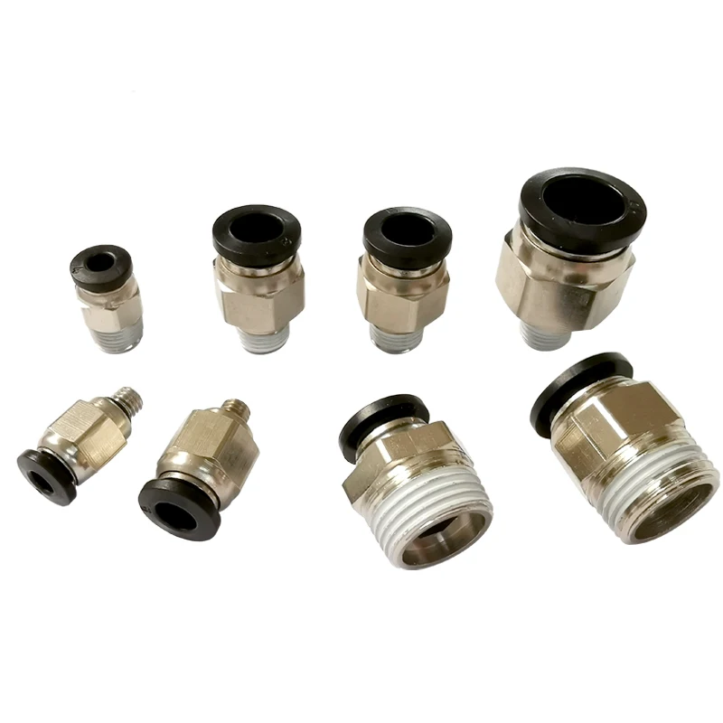 2pcs/lot Copper nickel plating BSPT PC6-01 6-02 8-02 PC4-m5 10-02 Air Connectors Male Hose Fittings Straight Push In Fittings