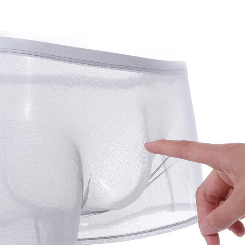 Bóxer transparente de seda de hielo para hombre, ropa interior Sexy, bragas de cintura baja, lencería íntima