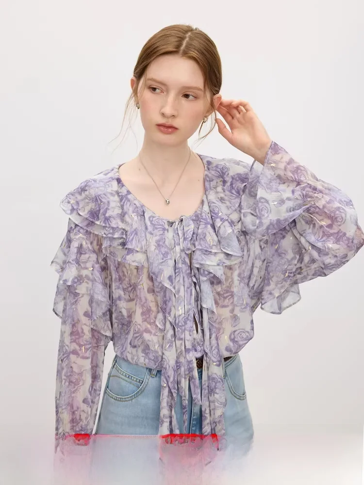 

Женская рубашка Vivian Fan с принтом роз, длинным рукавом, в корейском стиле, из полиэстера, с охлаждающим эффектом, дизайнерская модель