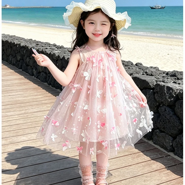 Girls Dress 2026 Spring and Summer New Children's Clothes Girls Baby Sweet Three-dimensional Butterfly Princess Dress