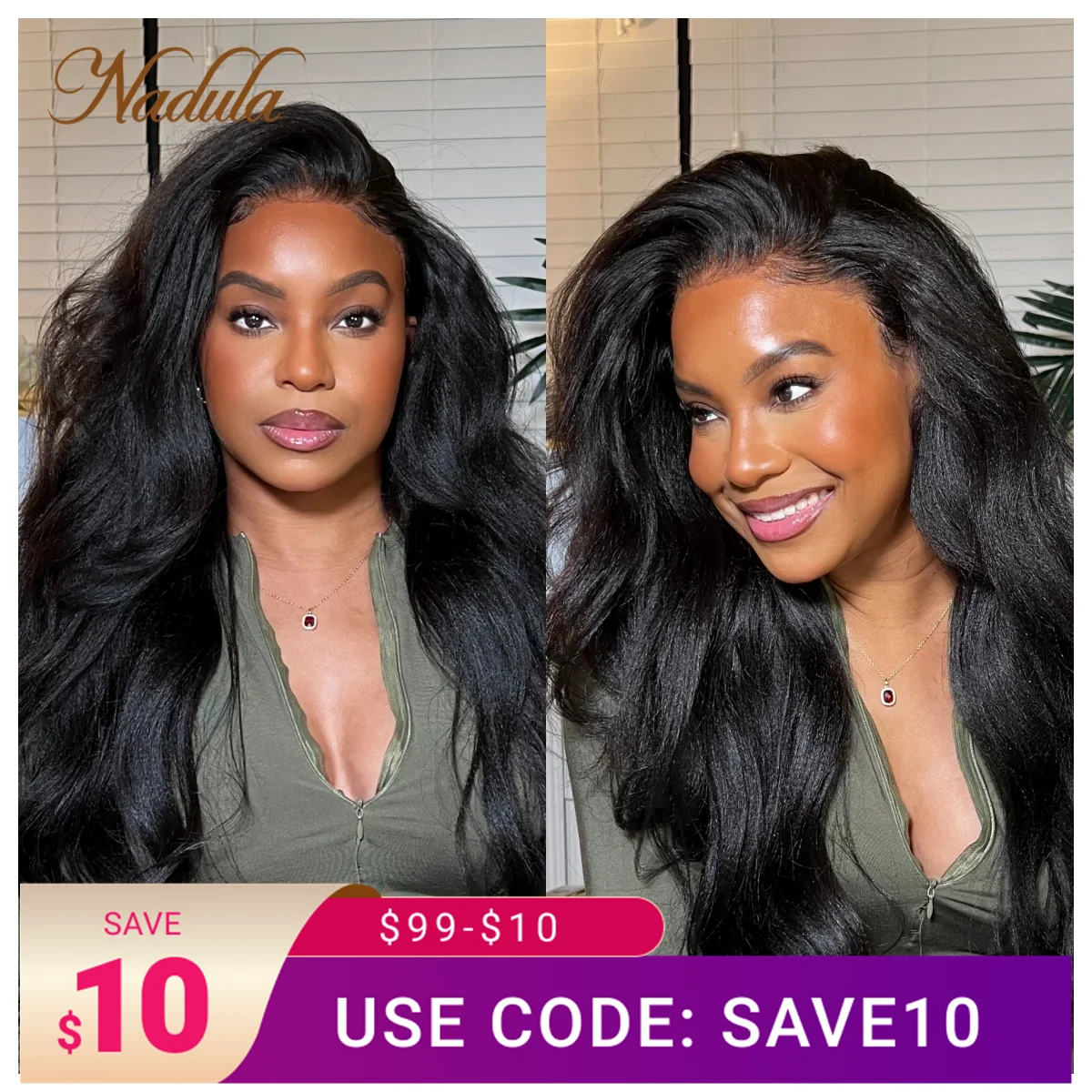 Nadula Yaki Straight 7x5 Bye Bye Knots Put and Go Glueless Lace Wig Black Straight Bleached Knots Wig 150% Density Human Hair