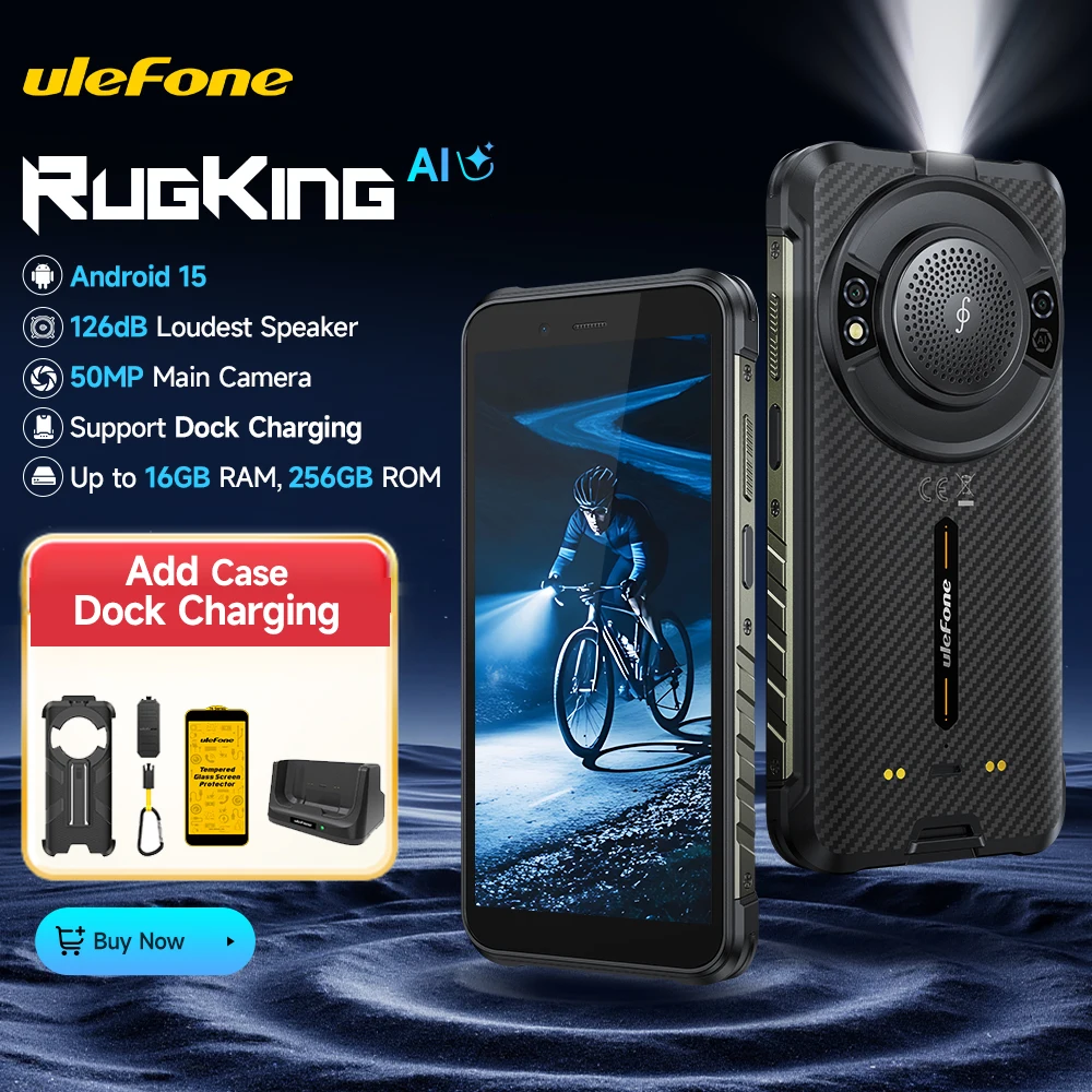 Ulefone RugKing 4G Robuuste smartphone Android 15 Tot 16 GB RAM + 256 GB ROM 9600 mAh NFC 5,99 "display Luidspreker Waterdichte telefoon