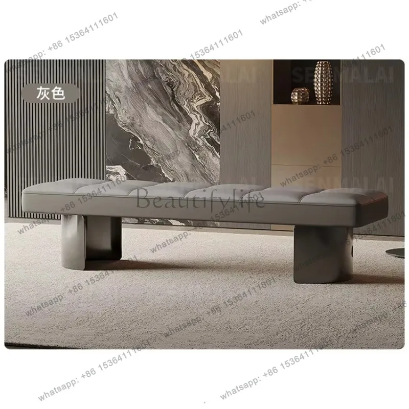 YJ Italian Minimalist Genuine Leather Bed End Bench for Bedroom Living Room Entryway Sofa Stool