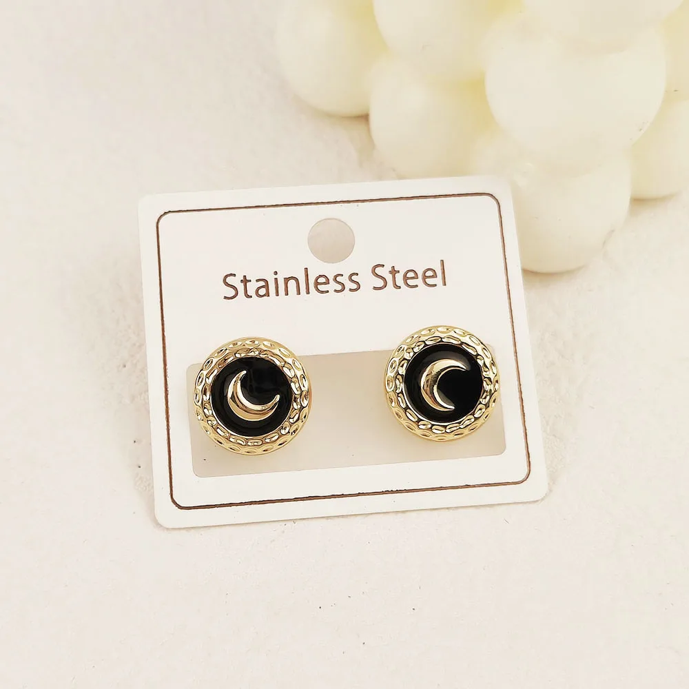 

Moon patterned drip oil earrings, women's retro high-end enamel gold-plated metal earrings, exquisite gifts.