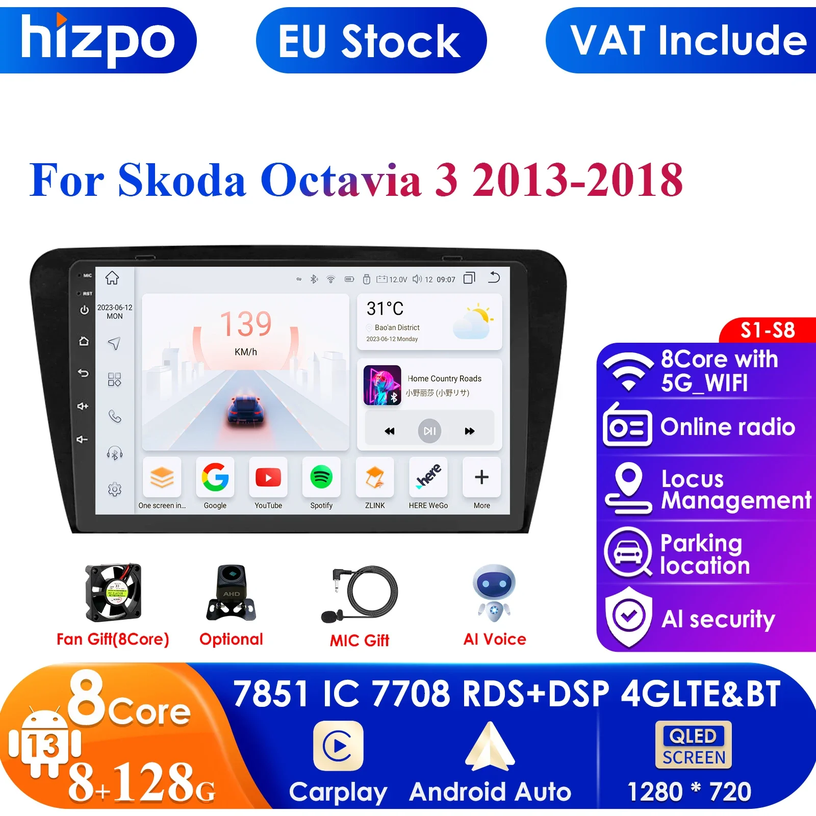 10.1'' 10.33'' 7862 CarPlay 4G 2 Din Android for Skoda Octavia 2 A5 2008- 2013 -2018 Octavia 3 A7 Car Radio Multimedia Autoradio