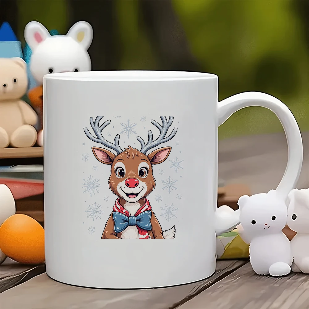 

11oz cartoon reindeer Christmas mug heartwarming gift for family office and kids Christmas decorative gift