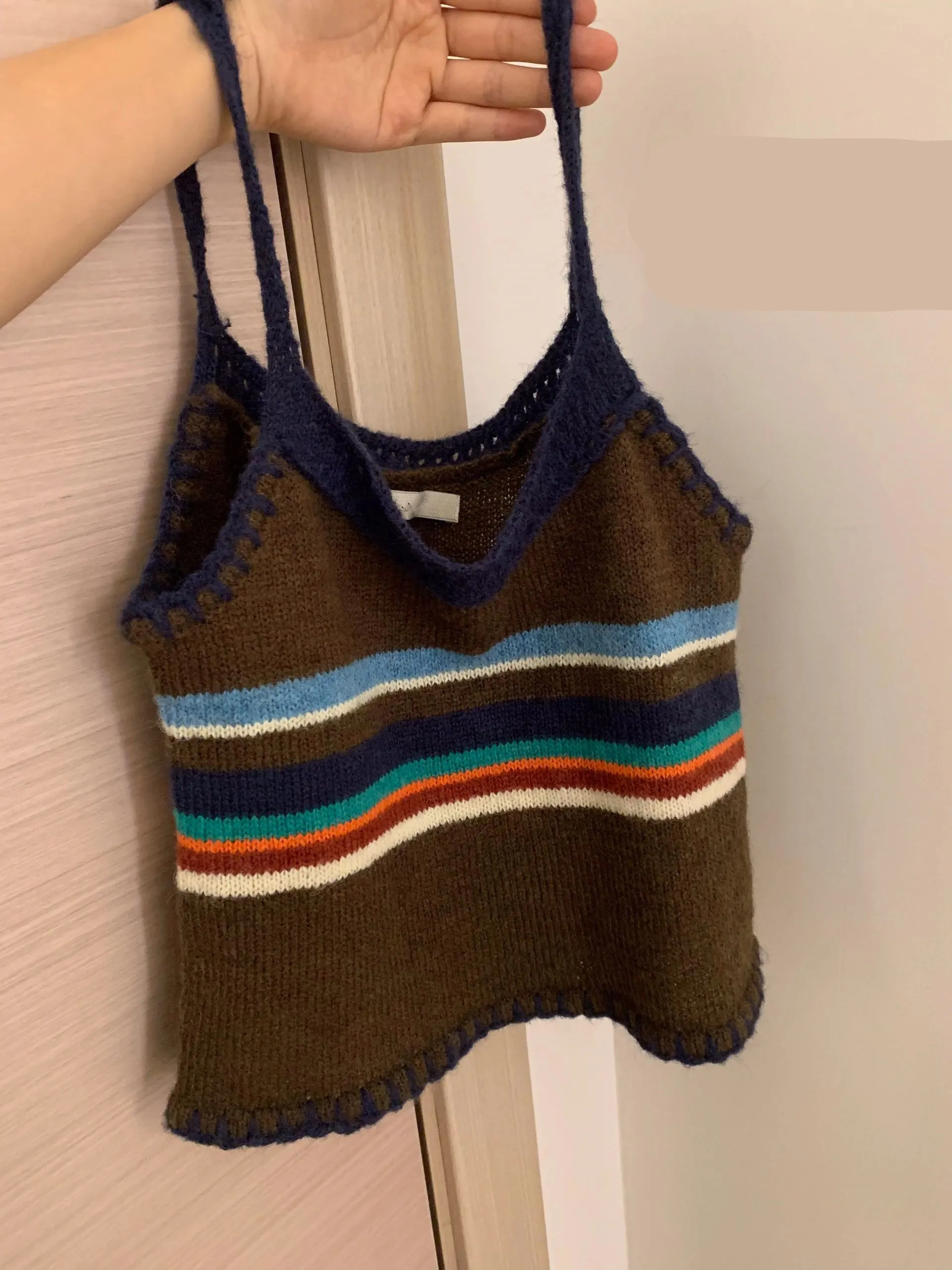 American Style Vintage Knitted Slip Vest Women Contrasting Stripes Short Layered Camisole Fashion Trend All-matched Tops