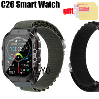 For C26 Smart watch Strap Nylon Adjustable Soft Bracelet BAND FOR Women Men Belt Screen protector film