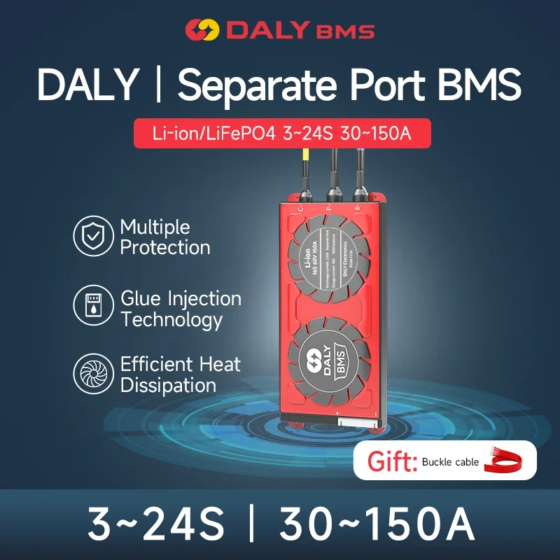 Daly Li-ion Lifepo4 BMS 3S 4S 5S 6S 7S 10S 12S 13S 14S 15S 16S 20S 24S 12V 24v 48V With Seperate Port For bateria 18650