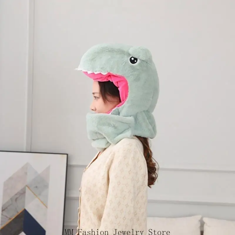 D0UB غطاء رأس ديناصور قبعة وشاح من القطيفة غطاء رأس ملائم تمامًا للبرد لتمشية الكلاب #4