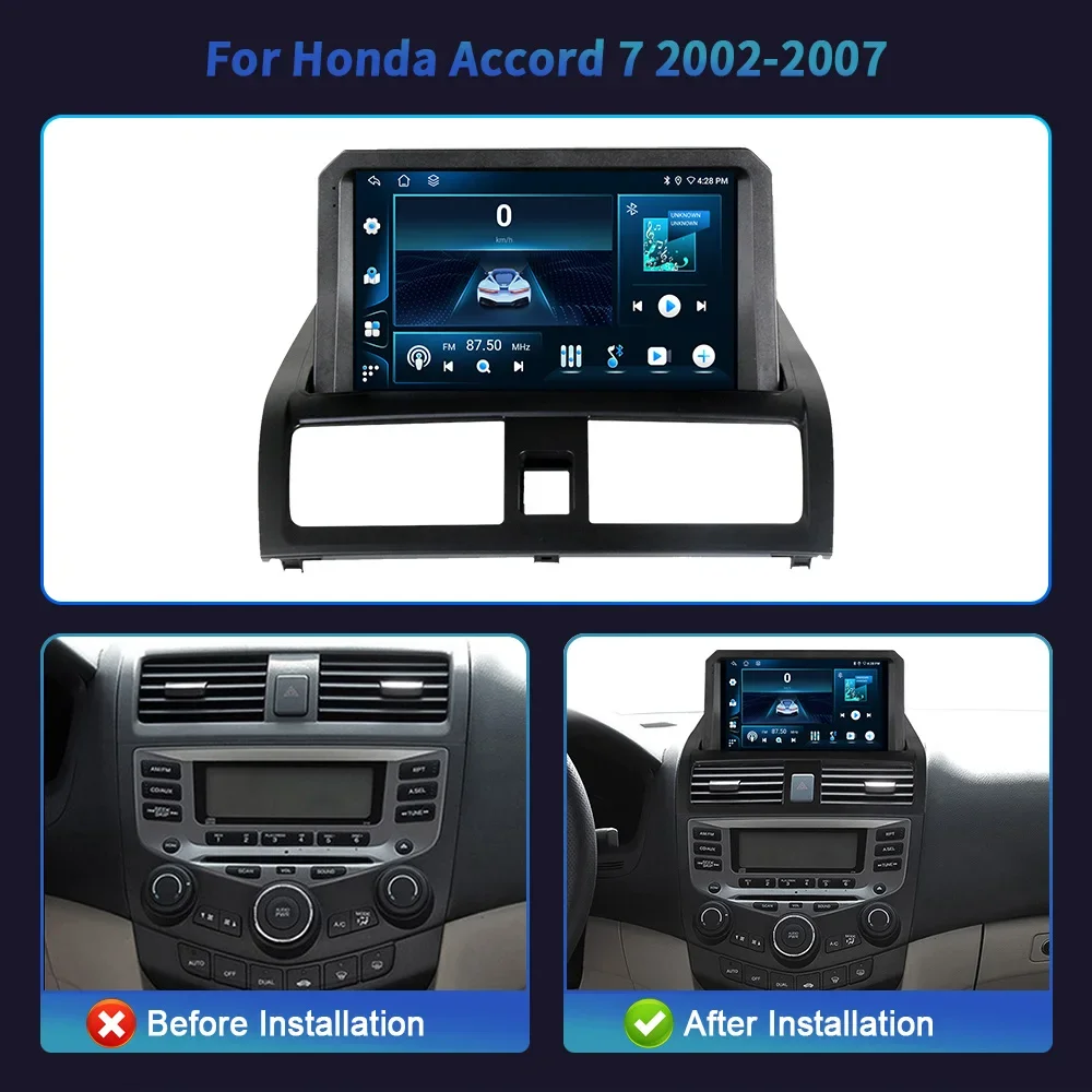 Android 14 For Honda Accord 7 2002-2007 Car Radio Multimedia Navigation GPS Apple Wireless Bluetooth CarPlay Stereo Touch Screen