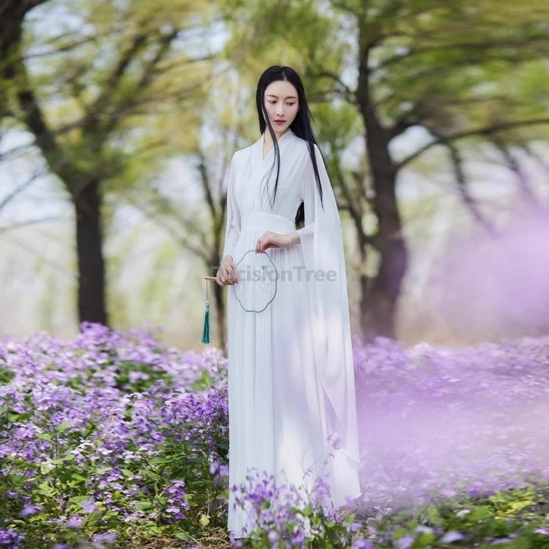 New Chinese-style spring summer chiffon dress Zen-inspired national style fairy robe slimming Hanfu long dress