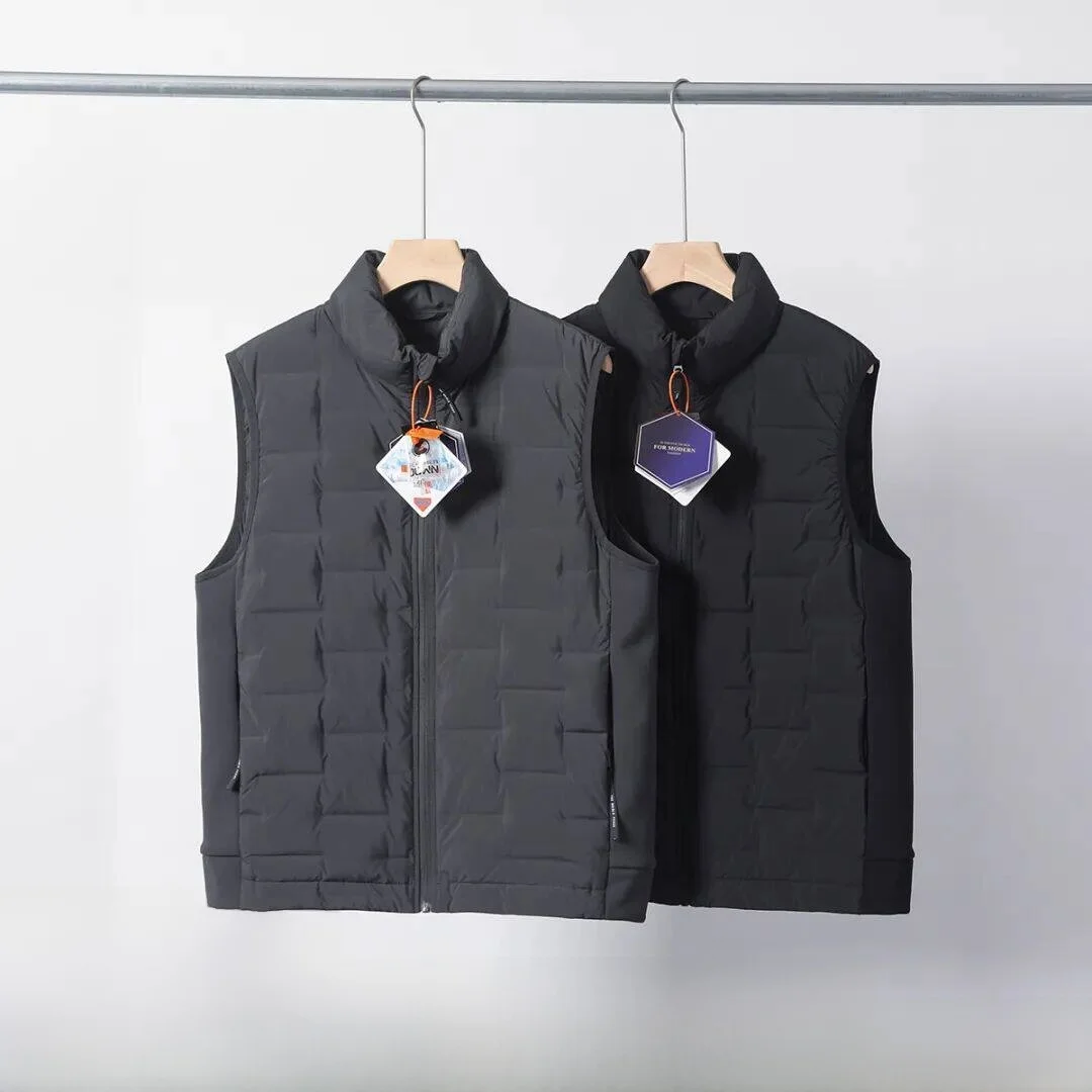 

High Quali Men's down Vest Jaet Warm Stand Collar Du Feather Quilted Zipper Closure Color Youthful Sle ODM Cany