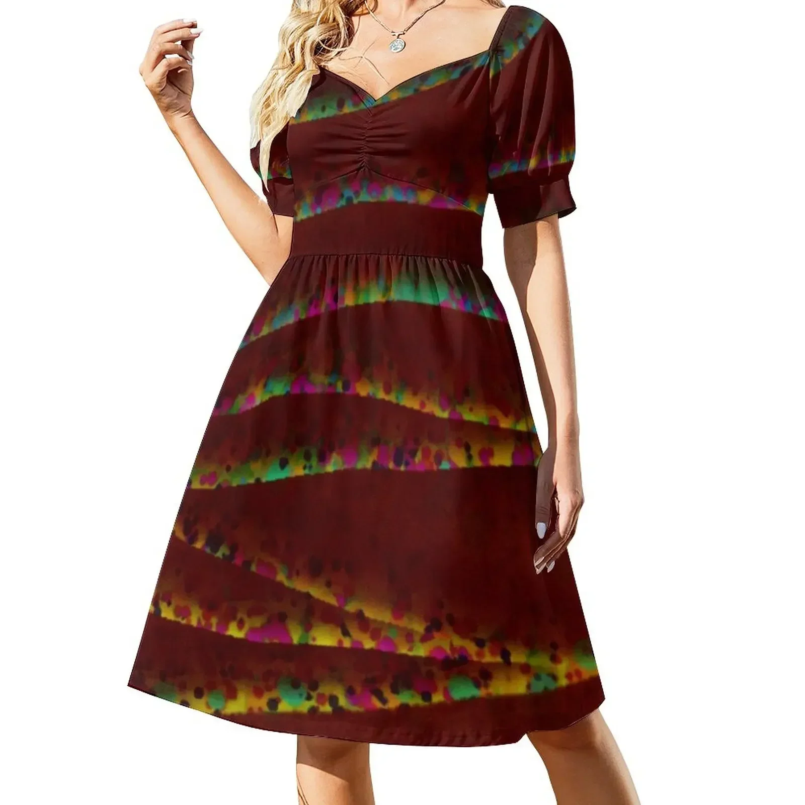 

Rainbow of desires - Colorful abstract Brown Layers Short-Sleeved Dress dresses ladies 2025 summer Dress
