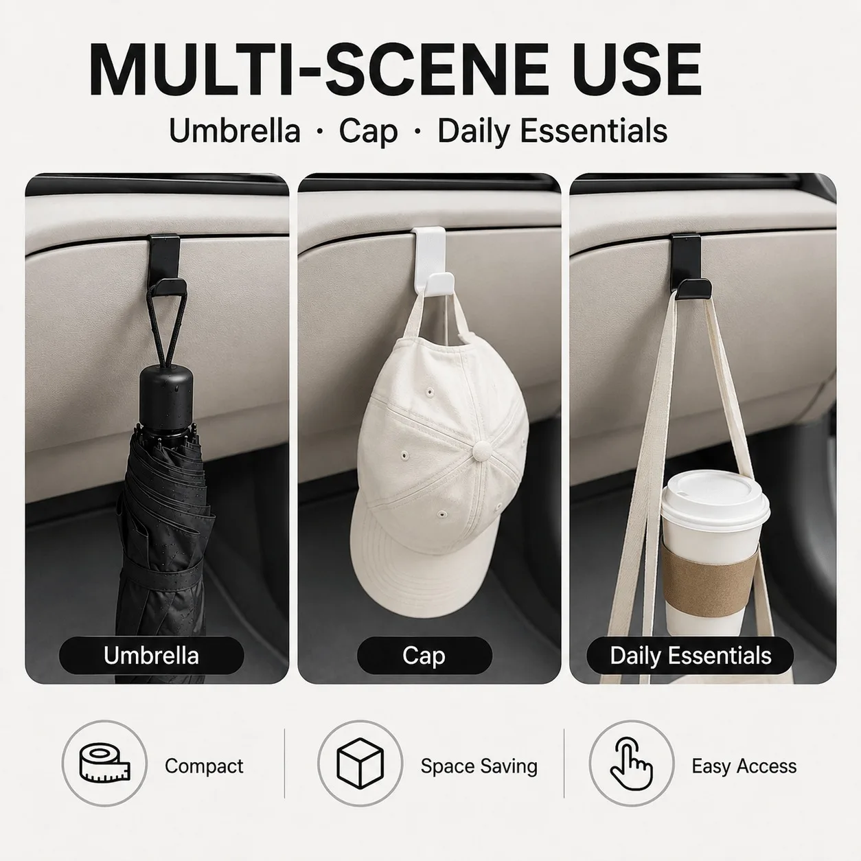 6-piece car glove compartment hooks, concealed interior storage rack, universal car organizing accessory for saving space