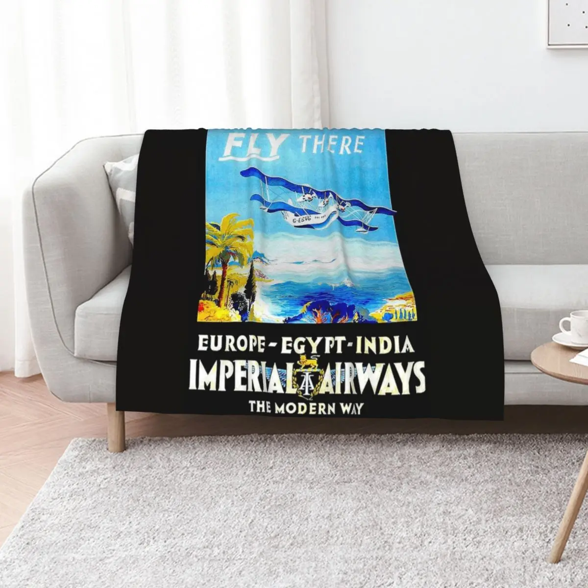 IMPERIAL AIRWAYS : Vintage Fly to Europe Egypt and India Advertising Print Throw Blanket Soft Big Plush Tourist Custom Blankets