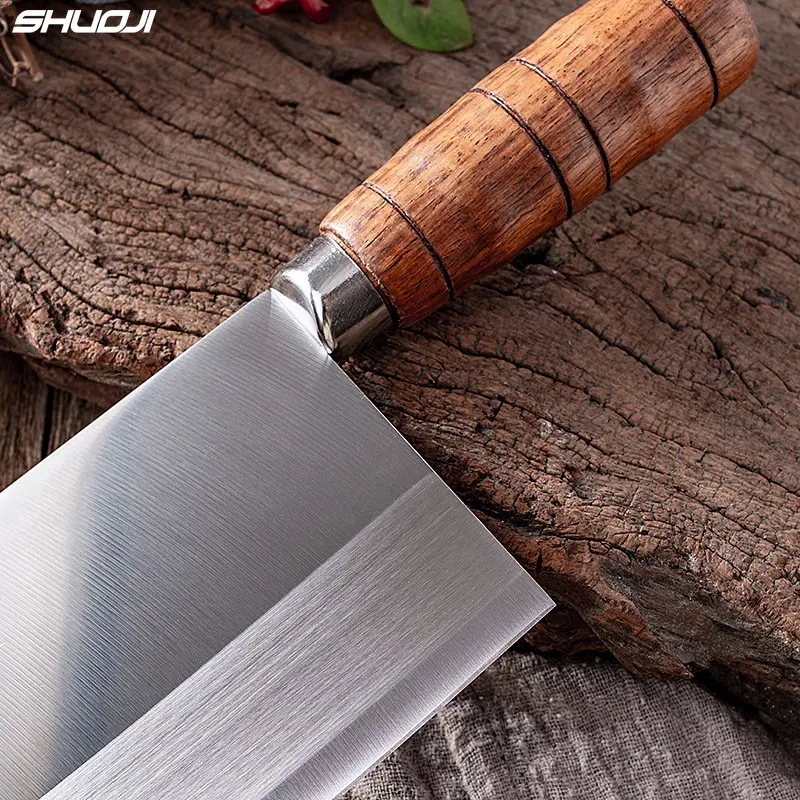 SHUOJI Ultra Sharp Chinese Chef\'s Knife Butcher Knife Meat Vegetable Chef Knife 4Cr14mov Stainless Steel Cleaver Wood Handle