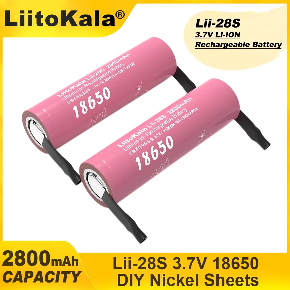 Liitokala-電動工具用充電式リチウム電池,Lii-28S,DIY, 18650, 3.7v,2800mah,13a電源,新品,6個