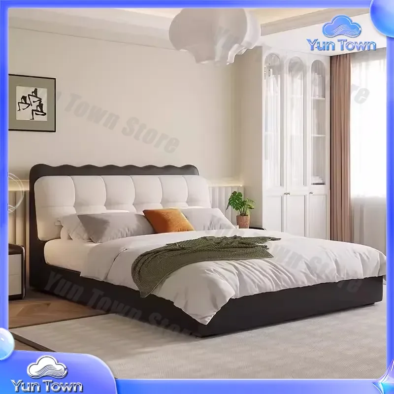 Modern Simple Puff Bed for Small Apartment Fabric Soft Bag Double Bed with Storage Modern Minimalist Platform Bed for Queen