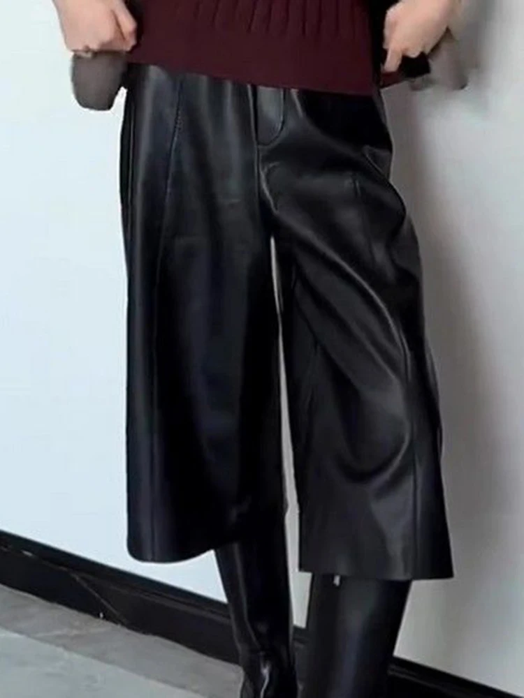 قسط السراويل الجلدية السوداء المرأة الخريف جديد عالية الخصر فضفاضة ورقيقة مزاجه السراويل المستقيمة #5