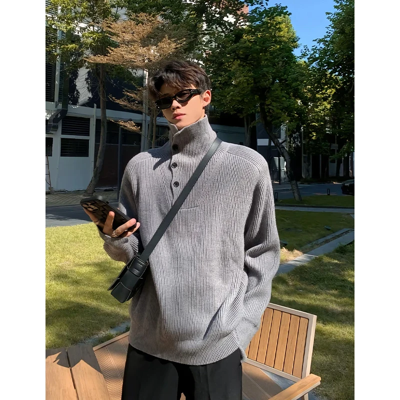 

Мужской вязаный свитер с высоким воротником, осенне-зимний, свободного кроя, с пуговицами, базовый слой, топ Haome