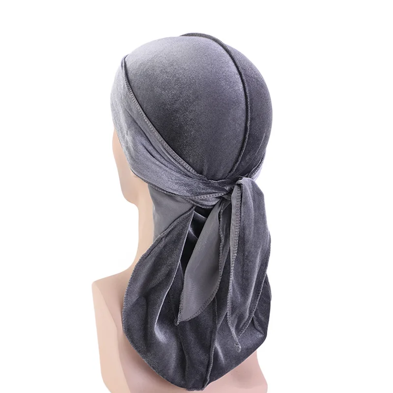 Unissex mulheres de veludo durags bandana turbante do doo du rag cauda longa motociclista headwrap bandana chapéu pirata acessórios para o cabelo