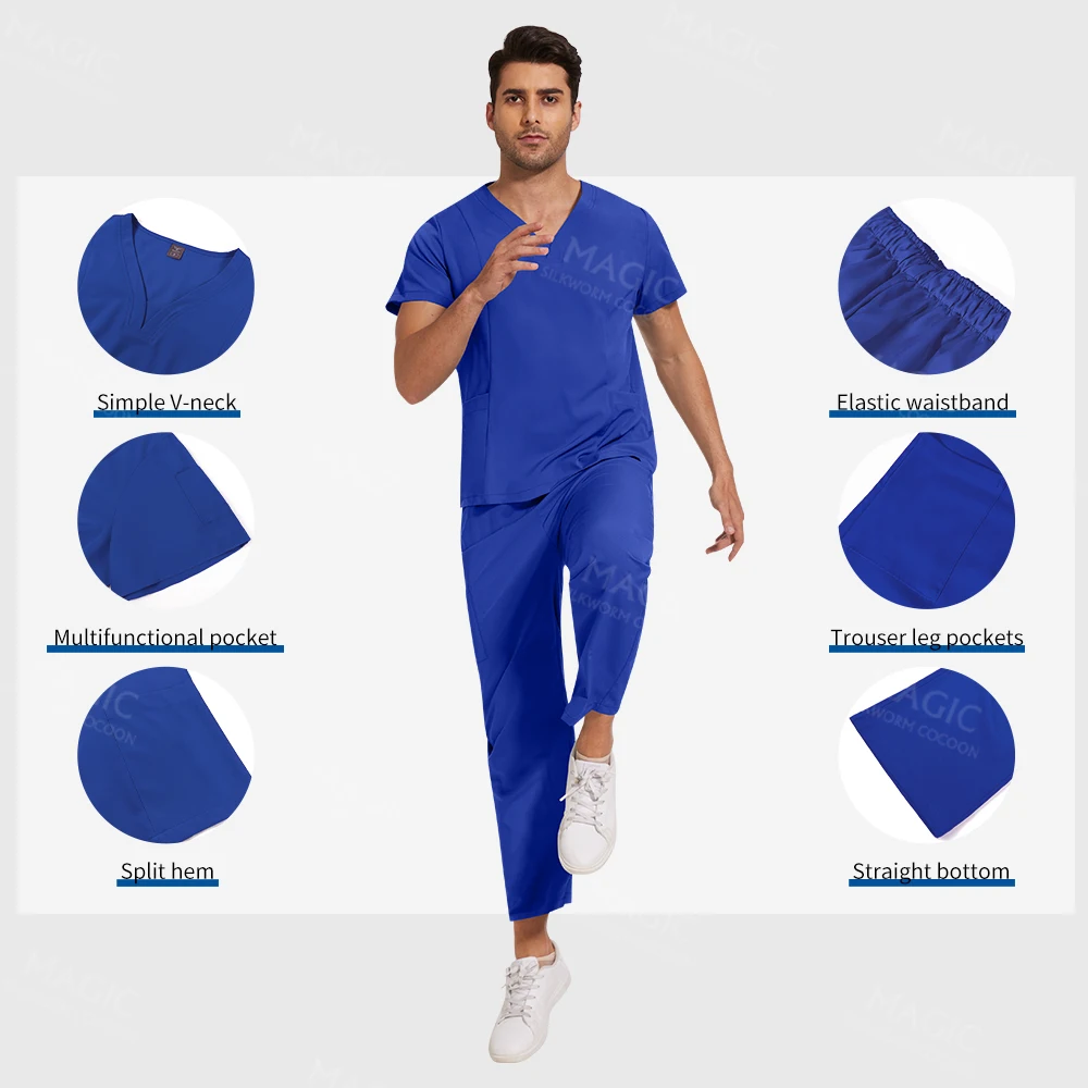 High Quality Pharmacist Work Suits Men Health Check Doctor Working Clothes Hospital Scrubs Uniforms Men Surgical Nurse Top+Pants