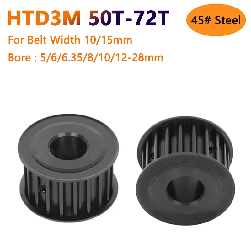 

1pc 50 60 72 Teeth HTD3M Black 45# Steel Timing Pulley HTD-3M 50T 60T 72T Synchronous Wheel for Belt Width 10/15mm Bore 5-28mm