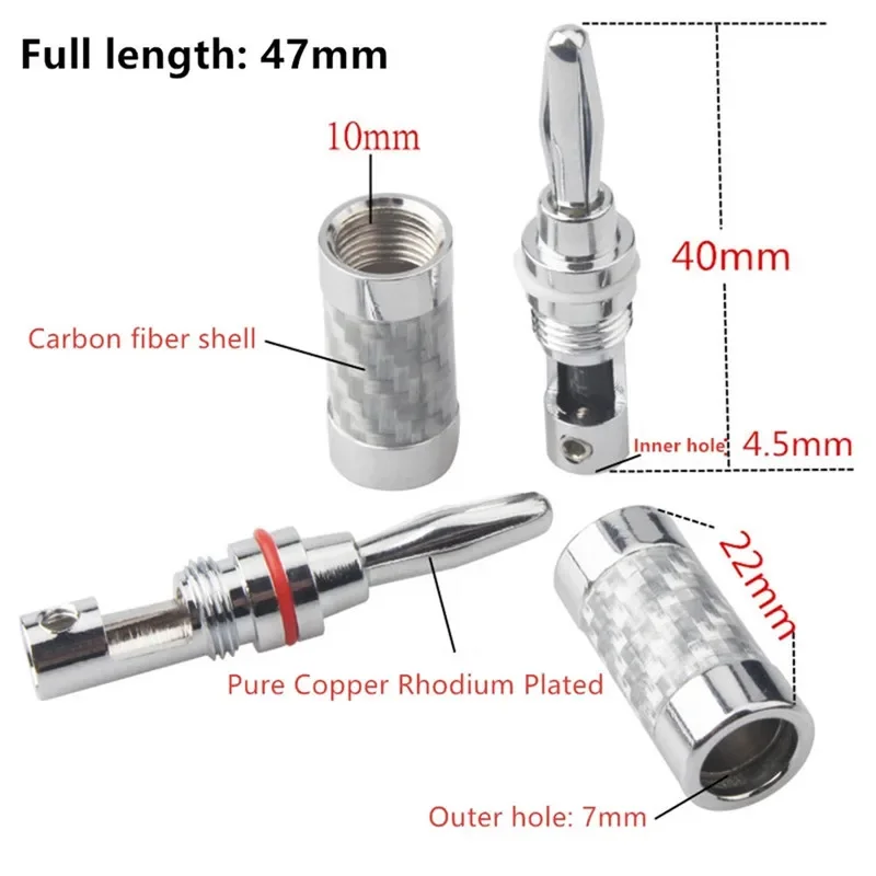 Wtyczka bananowa złącze Audio elektronika użytkowa banany konektor z powłoką rodową z włókna węglowego