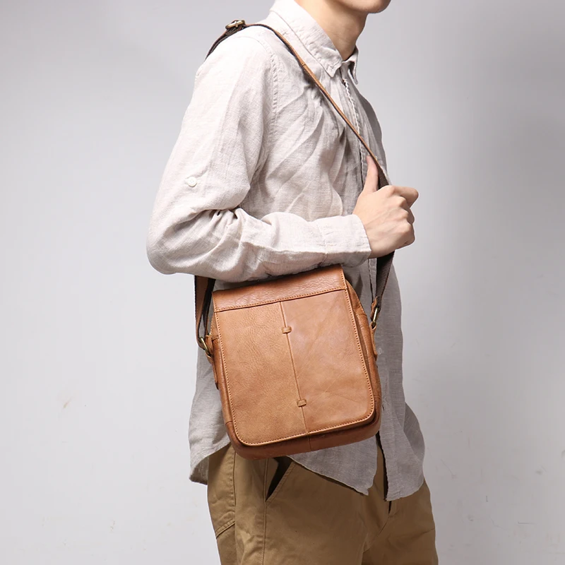 Bolso de hombro de cuero genuino para hombre, bandolera de piel de vaca con solapa, 7,9 pulgadas Vintage de bandolera, Mini iPad