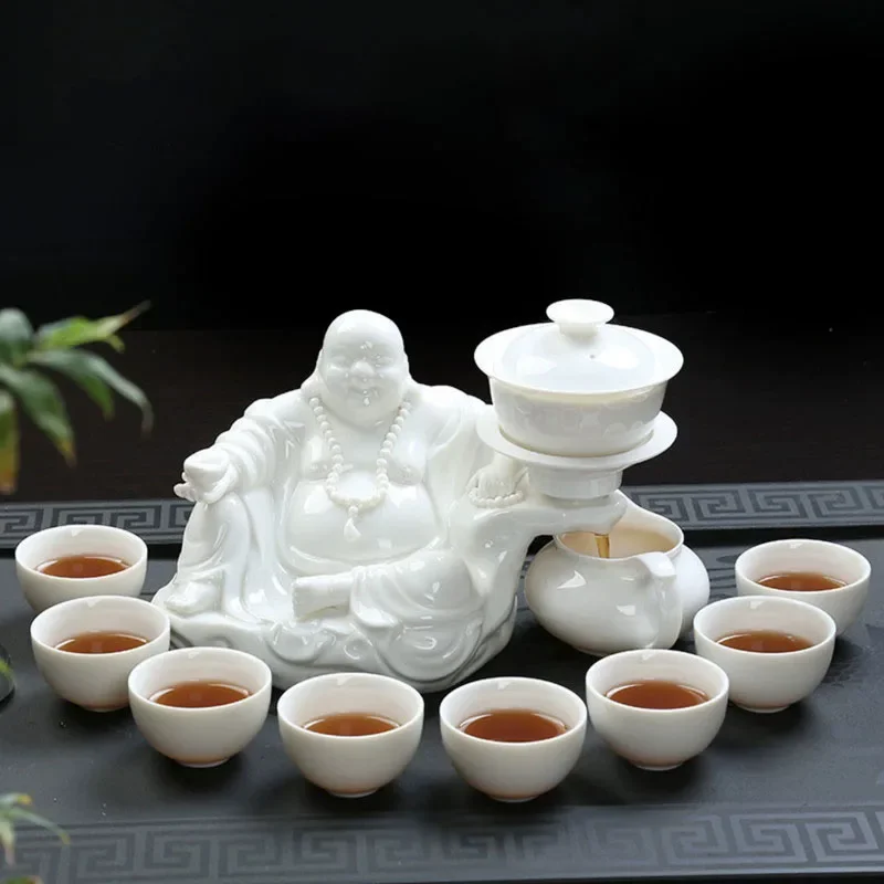 

High-grade Chinese tea set Buddha tea set automatic bone china teapot kung fu tea set for 8 people