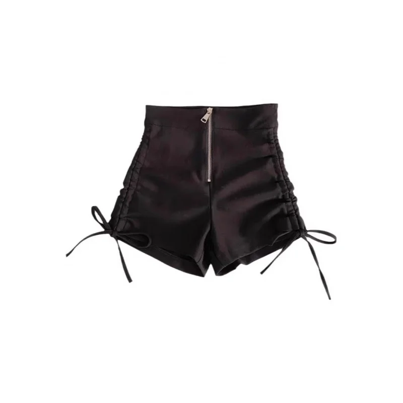 حار فتاة السراويل السوداء حجم كبير الملابس النسائية الدهون ملم سستة الصيف جديد التخسيس الرباط عالية الخصر مطوي ضيق الساخن عموم