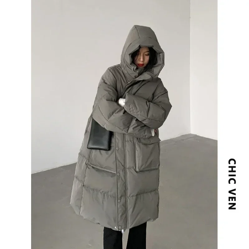 CHIC VEN Korean Women\'s Long Down Coat Thick Warm 90 White Duck Down Jacket Winter Fashion Female Overcoat for Woman Parka 2023