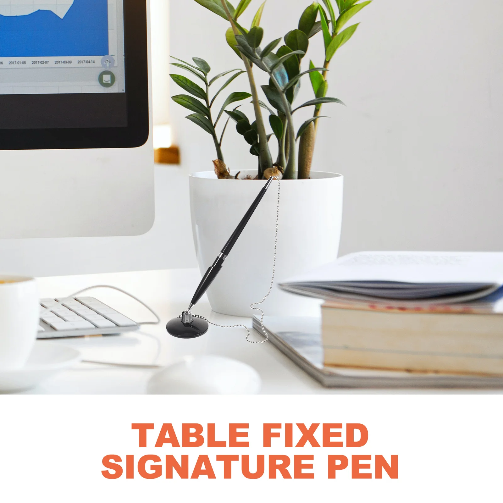 

3pcs Signature Pen Smooth Writing Office Business Ballpoint Table Fixed Vertical Stand Multi-Function Desk Accessory Chain