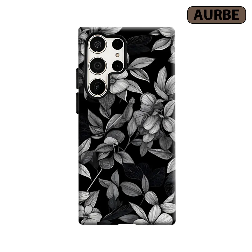 Aurbe Phone Case For Samsung Galaxy S26 S25 S24 S23 Ultra Plus HD Hard Monochrome Florals Double Layer Film Cover