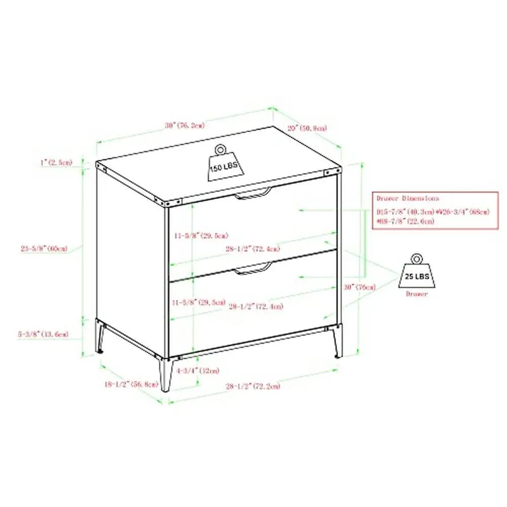 Angle Iron Filing Cabinet Modern Farmhouse Style 2 Drawers Grey Wash Legal/Regular-size File Storage Solution