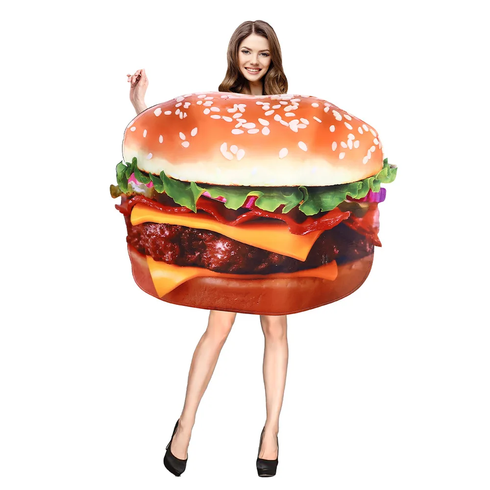 Hot Dog Costumes for Adult Funny 3D Print Halloween French Fries Hamburger Men Women One-Piece Costume Carnival Jumpsuit