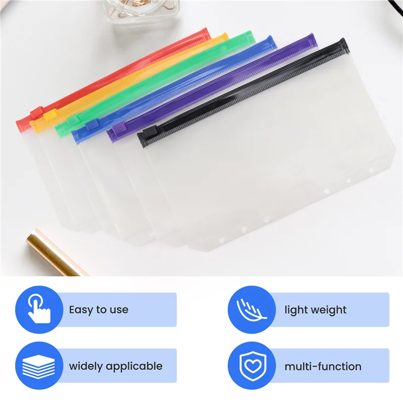 

Well Made-A6 Budget Binder Pockets With Zipper, Clear 6 Holes Cash Envelopes Folder,PVC Money Coupon Organizer Loose Leaf Bags