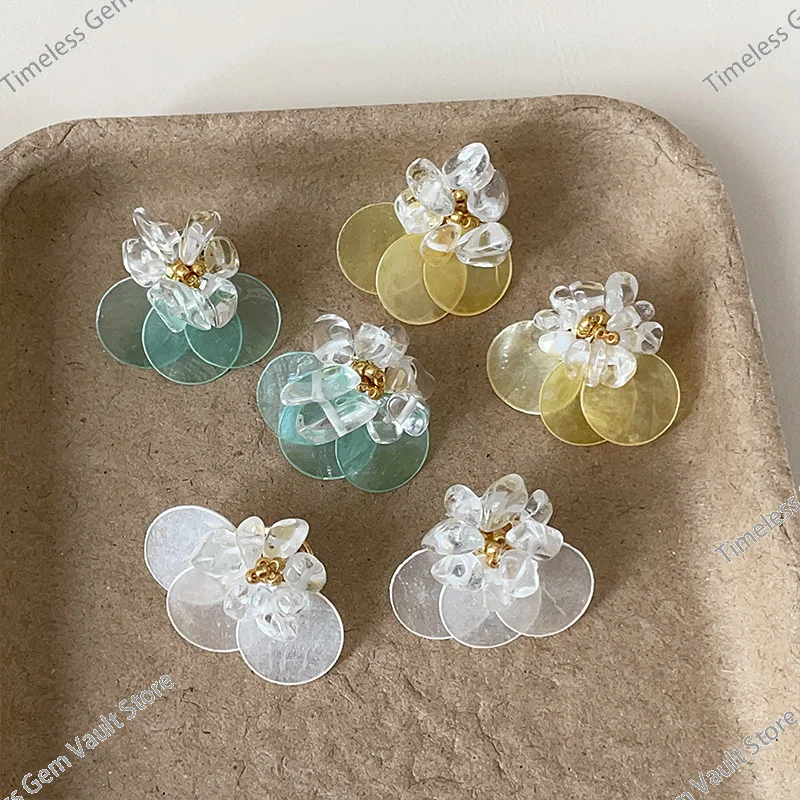 

Summer Fresh Transparent Shell Petal Beaded Earrings Women Luxury High Sense Minimalist Colorful Fashion Trendy Ear Jewelry
