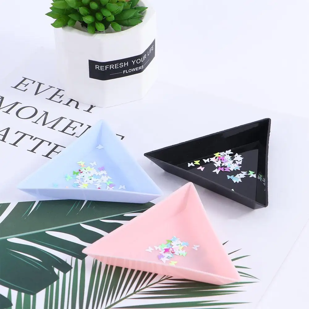 Dis Manicure Triangle Crystal Sorting Trays Beads Decor Picker Display Plate Nail Gems Holder Rhinestone Storage Nail Tray