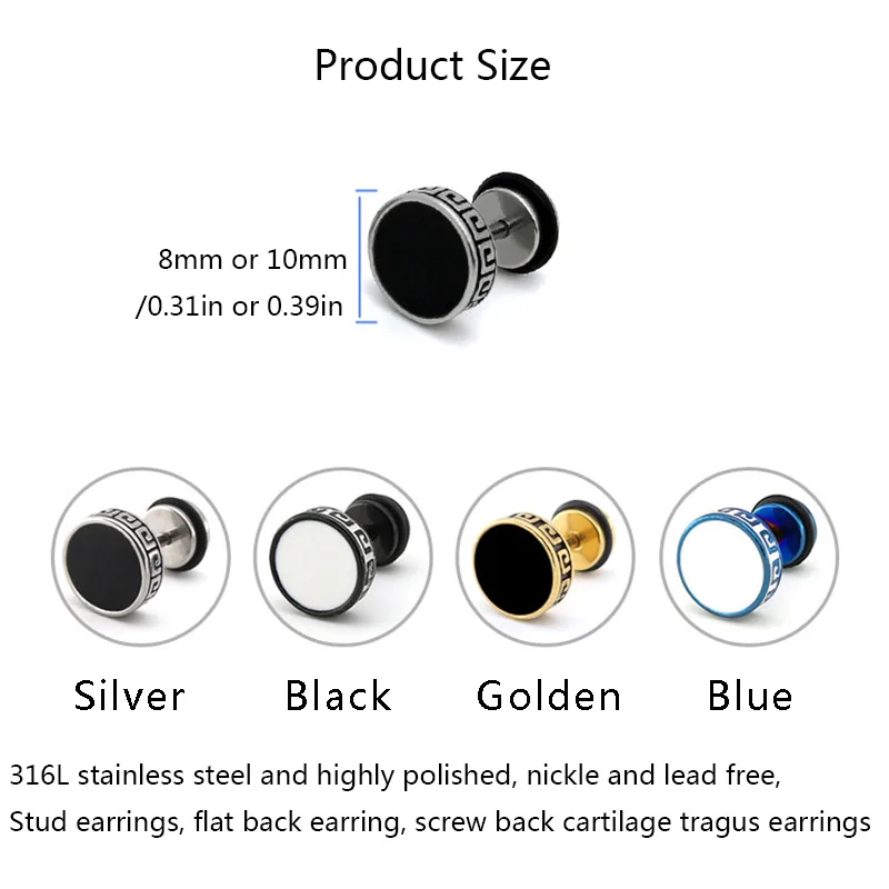1Pair Vintage Flat Back Stud Earrings for Men Women, Unisex 316L Stainless Steel Screw Back Cartilage Tragus Piercing Jewelry image 3