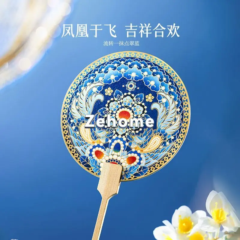 Palace Museum cultural creative phoenix crown round fan, ancient-style Hanfu mini fan, bridal fan,